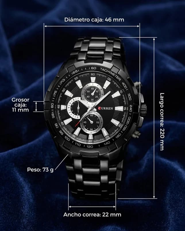 Medidas del CR SOLARIS NEGRO: 46 mm de diámetro, 11 mm de grosor