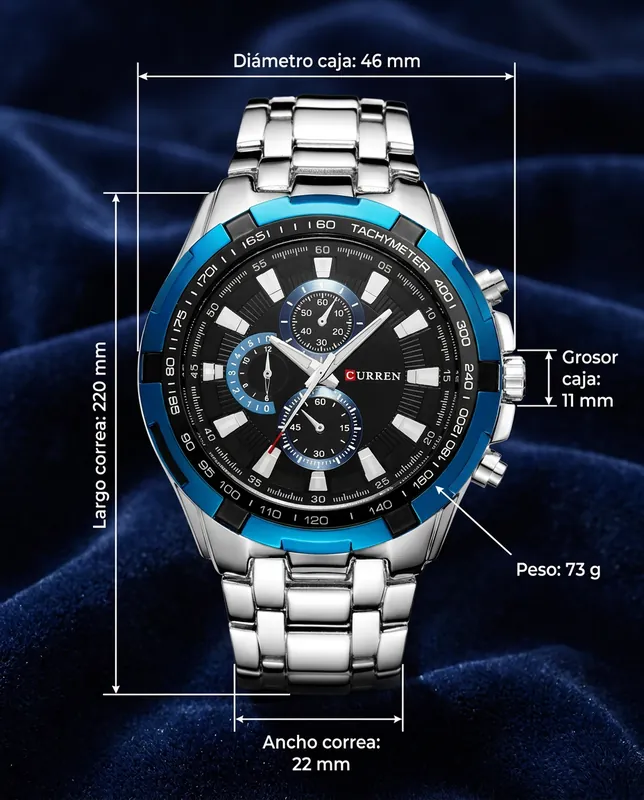 Medidas del CR SOLARIS AZUL: 46 mm de diámetro, 11 mm de grosor