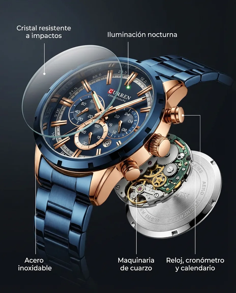 Características del CR EXPLORER: cronógrafo con subesferas y calendario