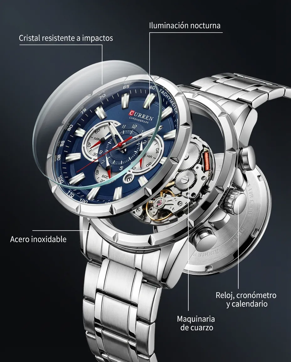 Características del CR OLYMPIA: cronógrafo con subesferas y calendario