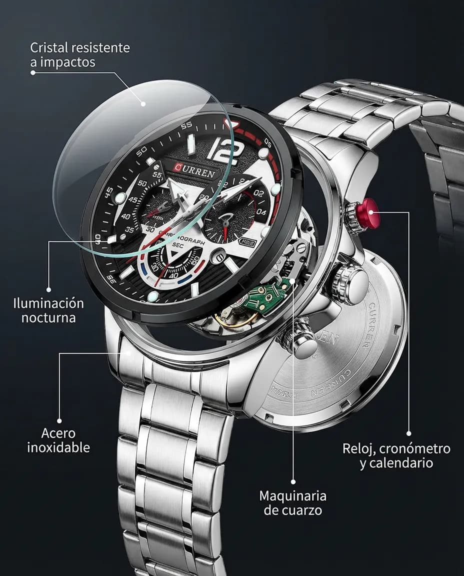 Características del CR IMOLA: cronógrafo con tres subesferas y calendario