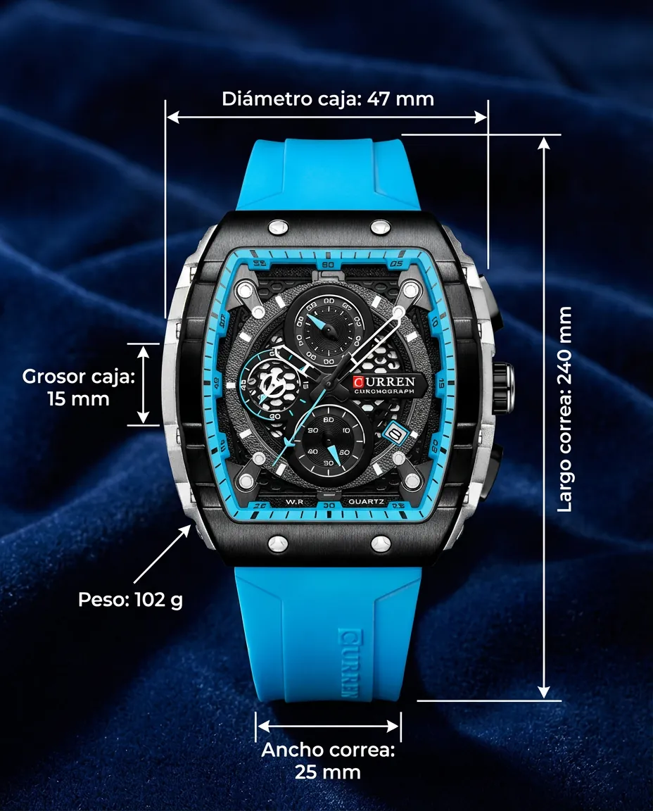 Medidas del CR TITAN AZUL CELESTE: 47 mm de diámetro, 15 mm de grosor