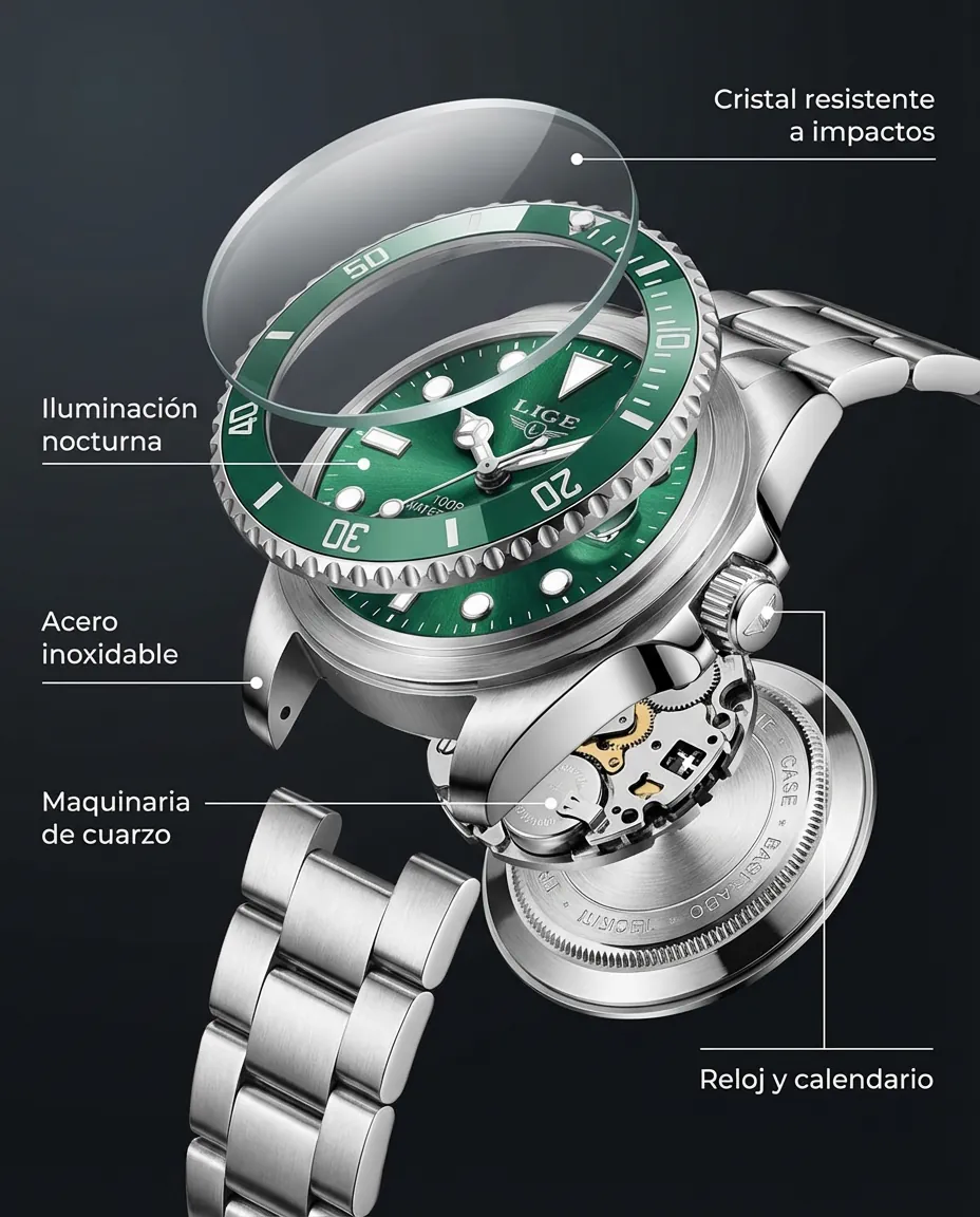 Características del MILANO LUXOR: reloj analógico con calendario