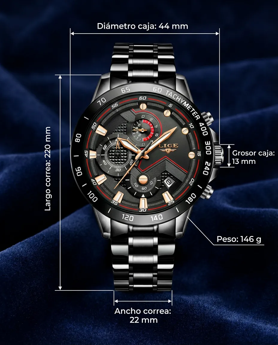 Medidas del LG MUSTANG: 44 mm de diámetro, 13 mm de grosor