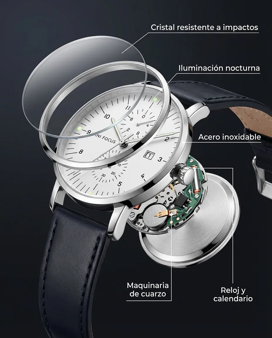 Características del MF MONTE CARLO: reloj analógico con calendario