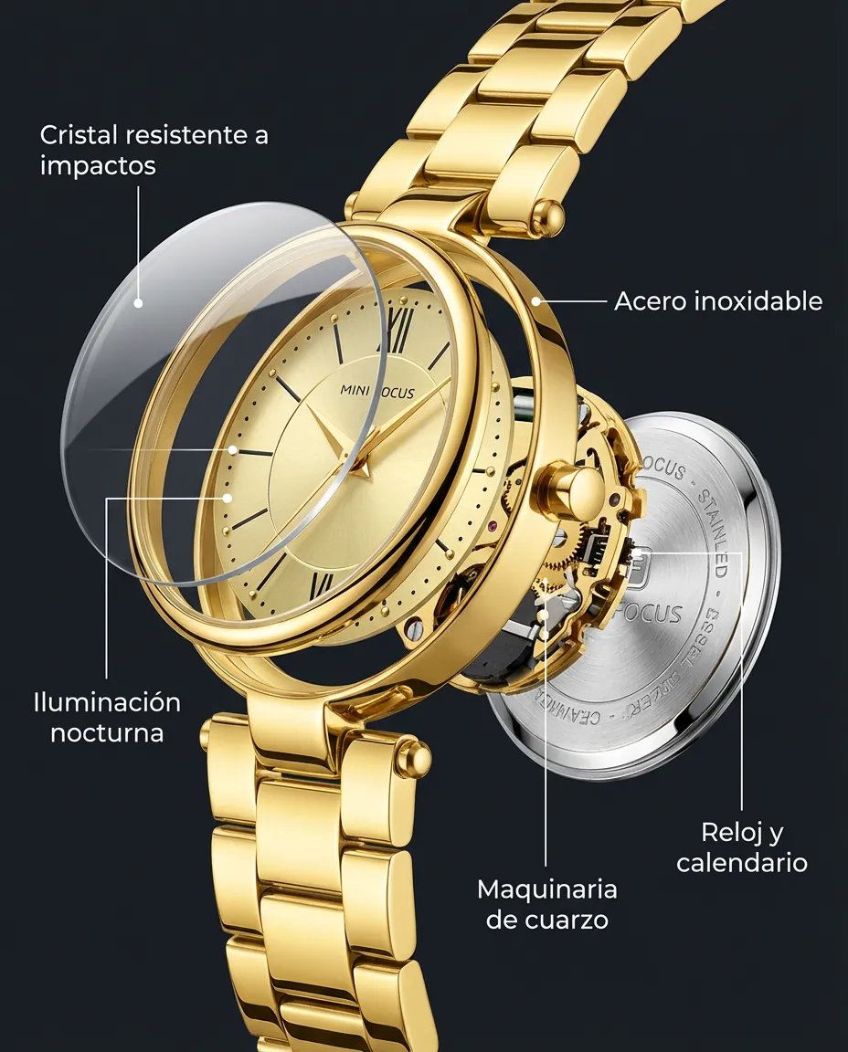 Características del MF GALA DORADO: reloj de mujer con calendario