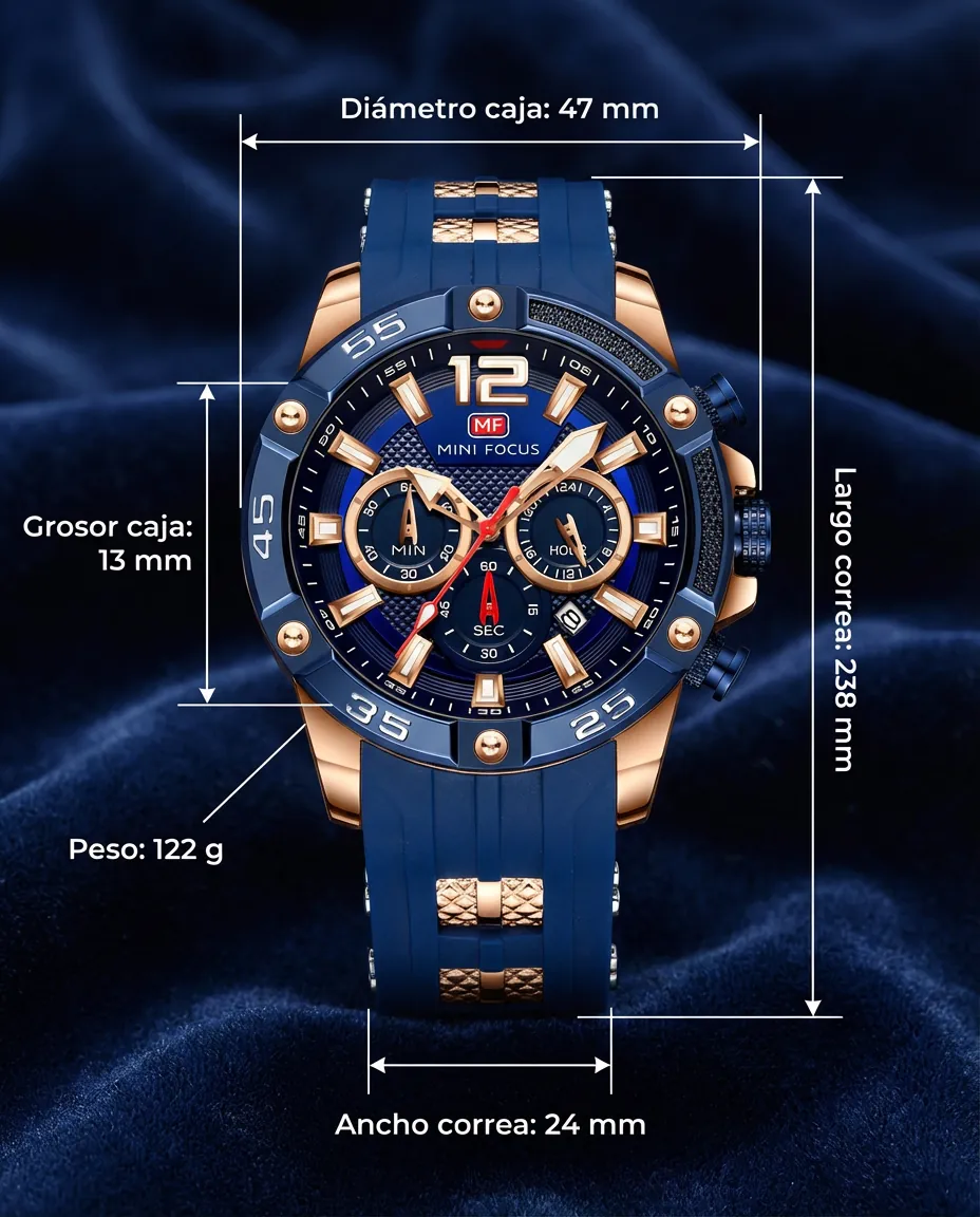 Medidas del MF GOLEM AZUL/DORADO: 47 mm de diámetro, 13 mm de grosor