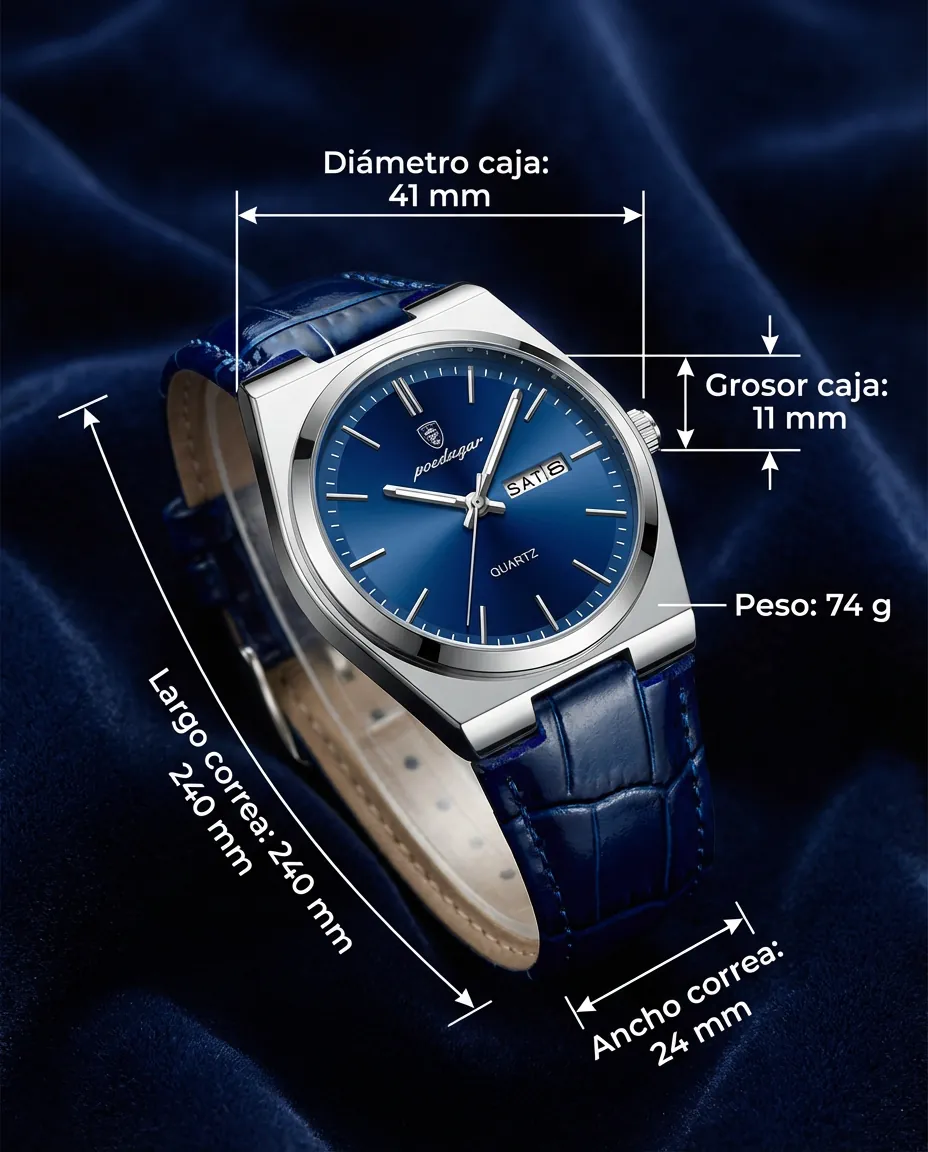 Medidas del TEMPUS AZUL: 41 mm de diámetro, 11 mm de grosor