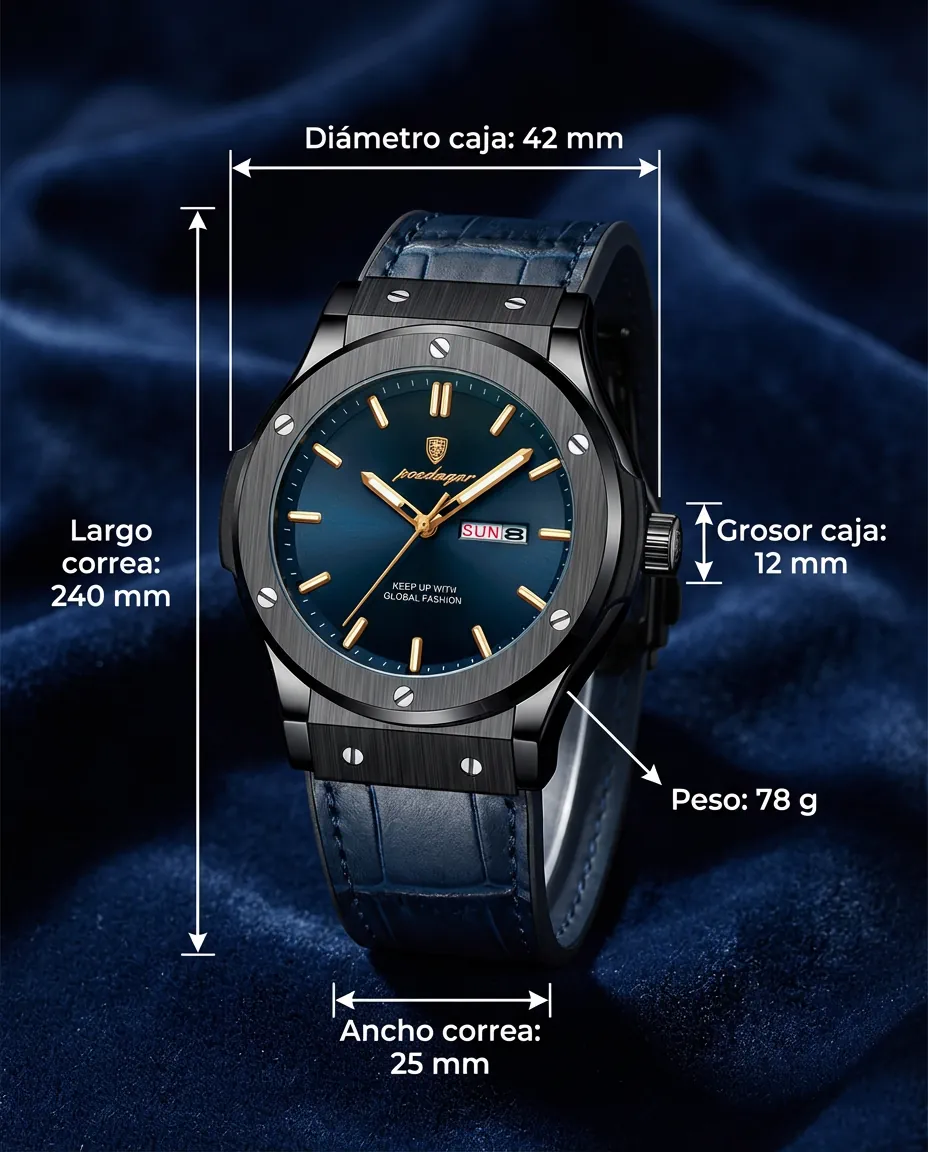 Medidas del FORTUNA AZUL MARINO: 42 mm de diámetro, 12 mm de grosor